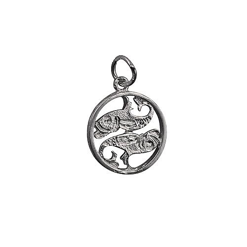 Silver 15mm pierced Pisces Zodiac Pendant