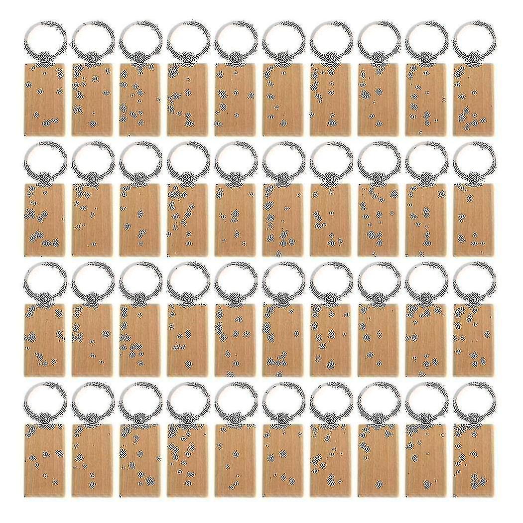 40 Pcs Blank Wooden Keychain Rectangular Engraving Key Diy Wood Keychains Key Tags Can Engrave Diy