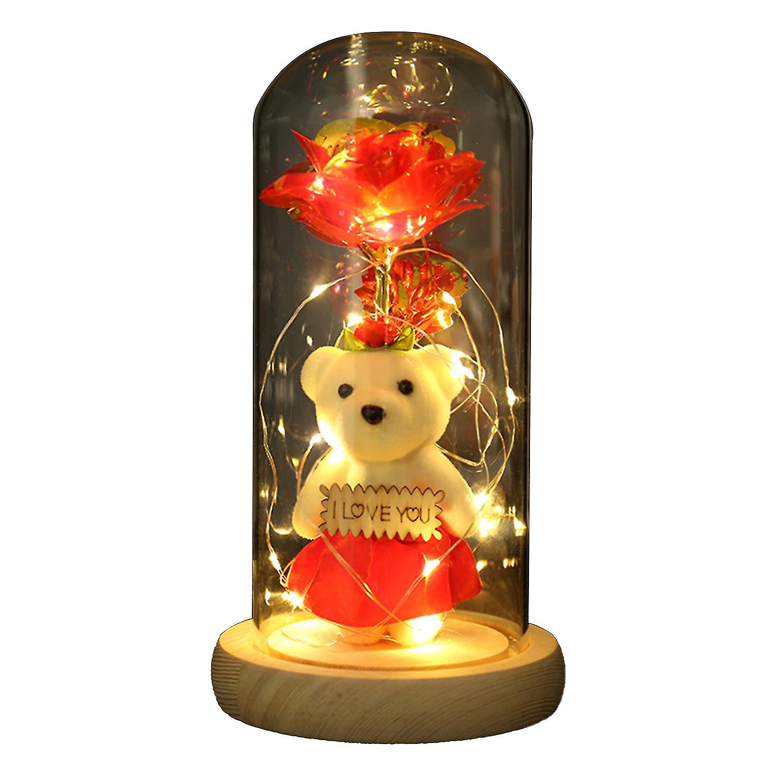 ロマンチックなLedガラスローズフラワーギフトプラスチックバレンタインデー人工バラオーナメントホームデコレーション