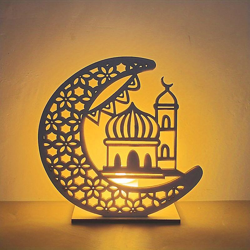 3d Wooden Handmade Moon Star Led Lights - Perfect Ramadan Kareem Ornament For Muslims Eid Crafts Home Decor & Themed Parties