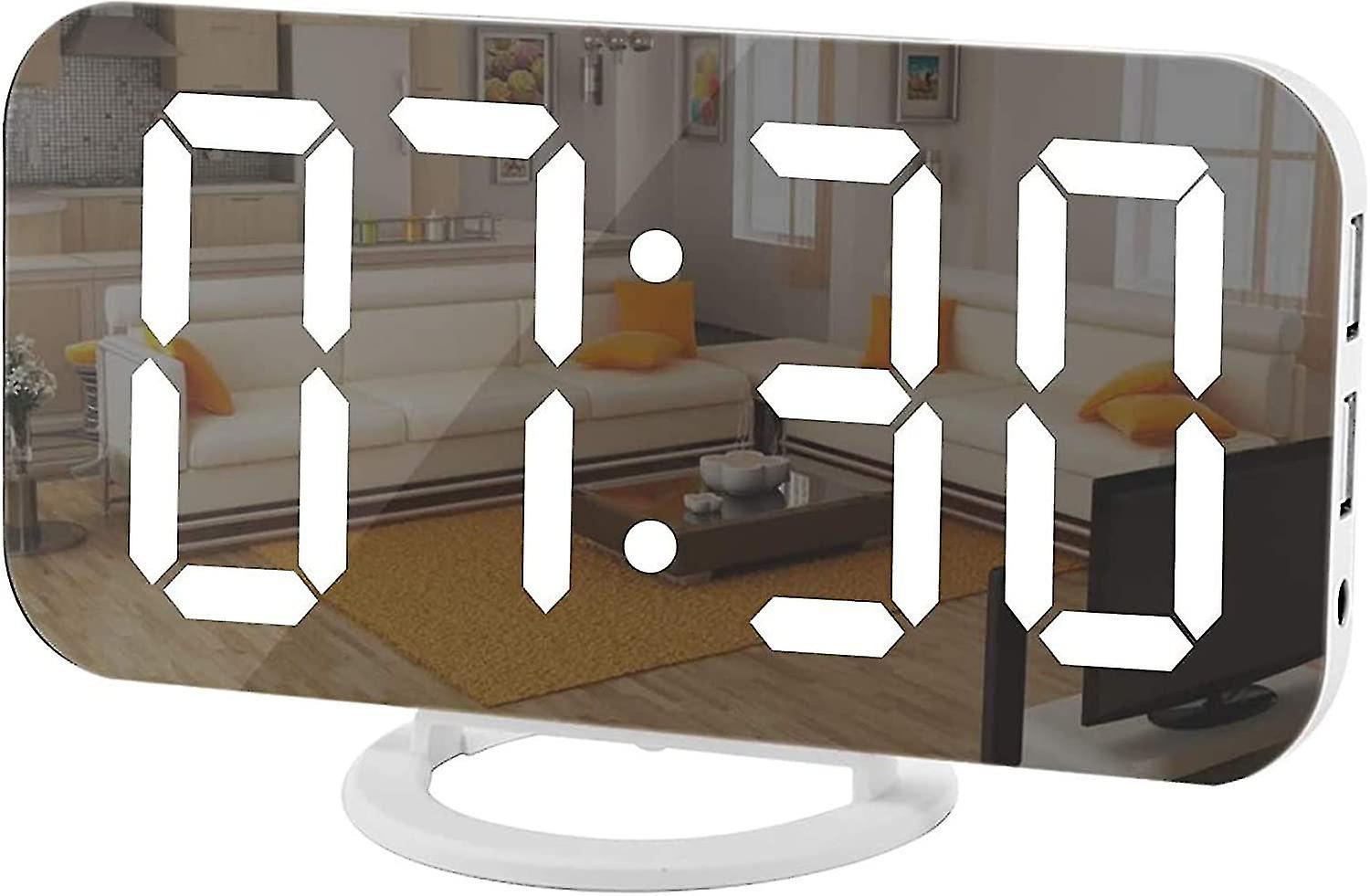 Digital vækkeur, spejl Overflade LED elektroniske ure, med USB-oplader, snooze Model