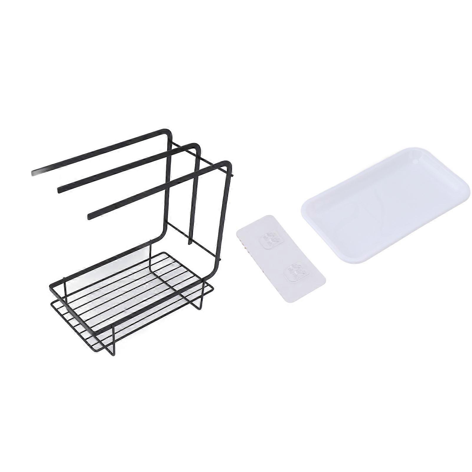 Sponge Holder with Drain Pan Quick Drying Hollow Bottom Rustproof Dishcloth Drying Rack for Kitchen Bathroom Sink Black