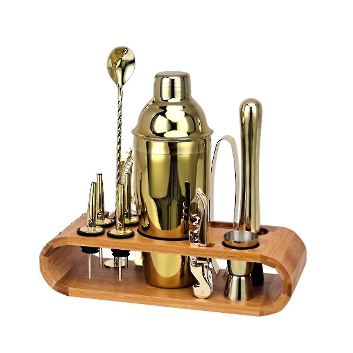 Cocktail Bar Set Mixology Bartender Kit: 12-piece Bar Tool Set With Stylish Bamboo Stand(gold)