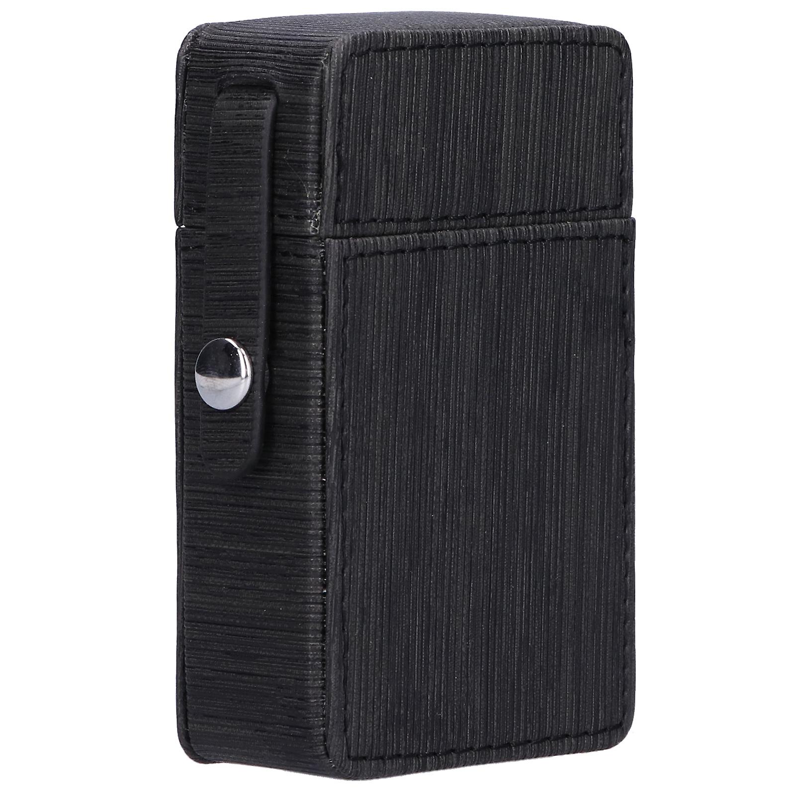 Lighter Cigarette Holder Portable Striped PU Leather Cigarette Storage Pouch OrganizerBlack