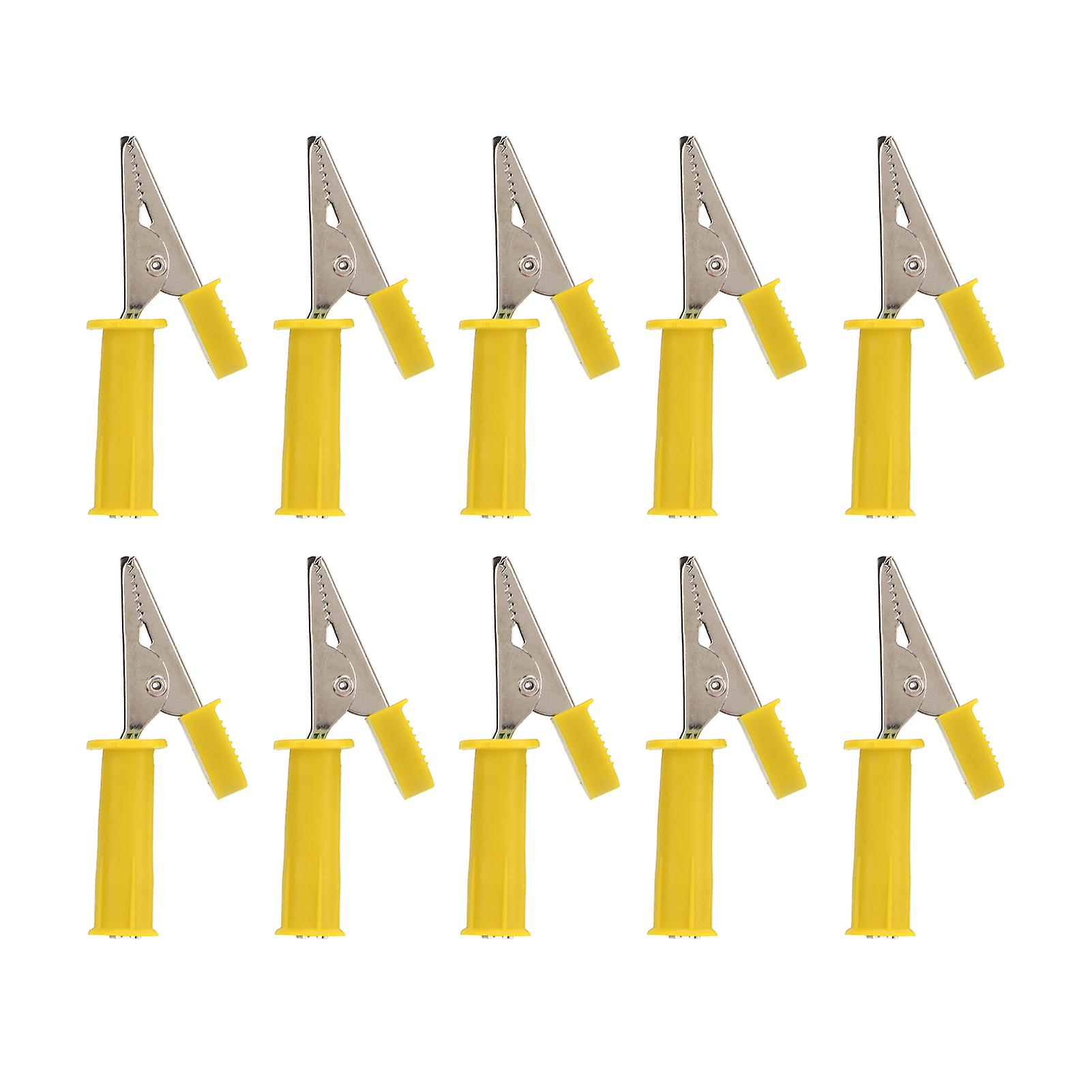 10Pcs Insulated Crocodile Clip 5mm Pure Copper Openings Test Clip with 4mm Jack for Experimental TestYellow