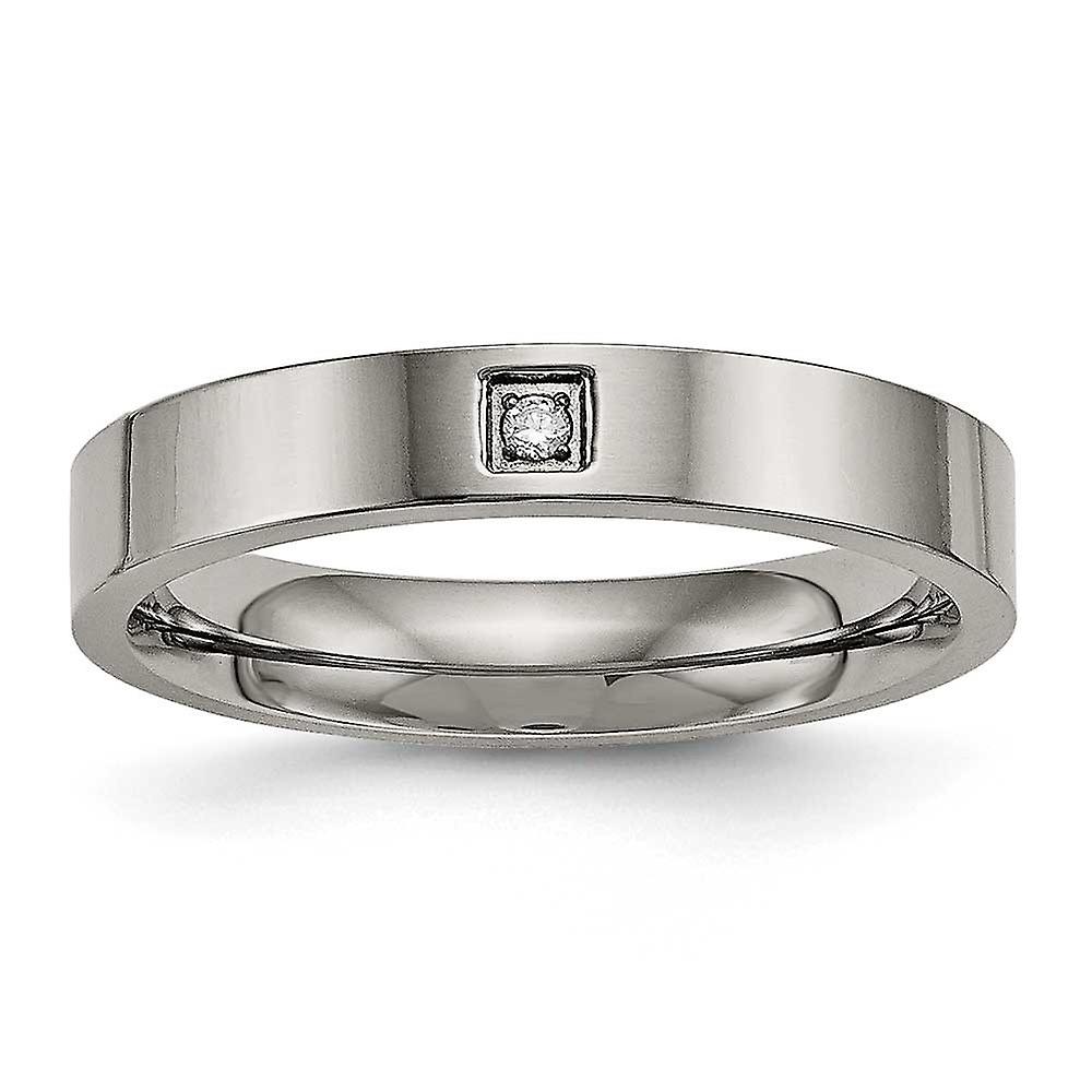 4mm Titanium Polished Flat Comfort Back Cubic Zirconia Ring Band Style-Ring for Women - Ring Size: 6 to 12
