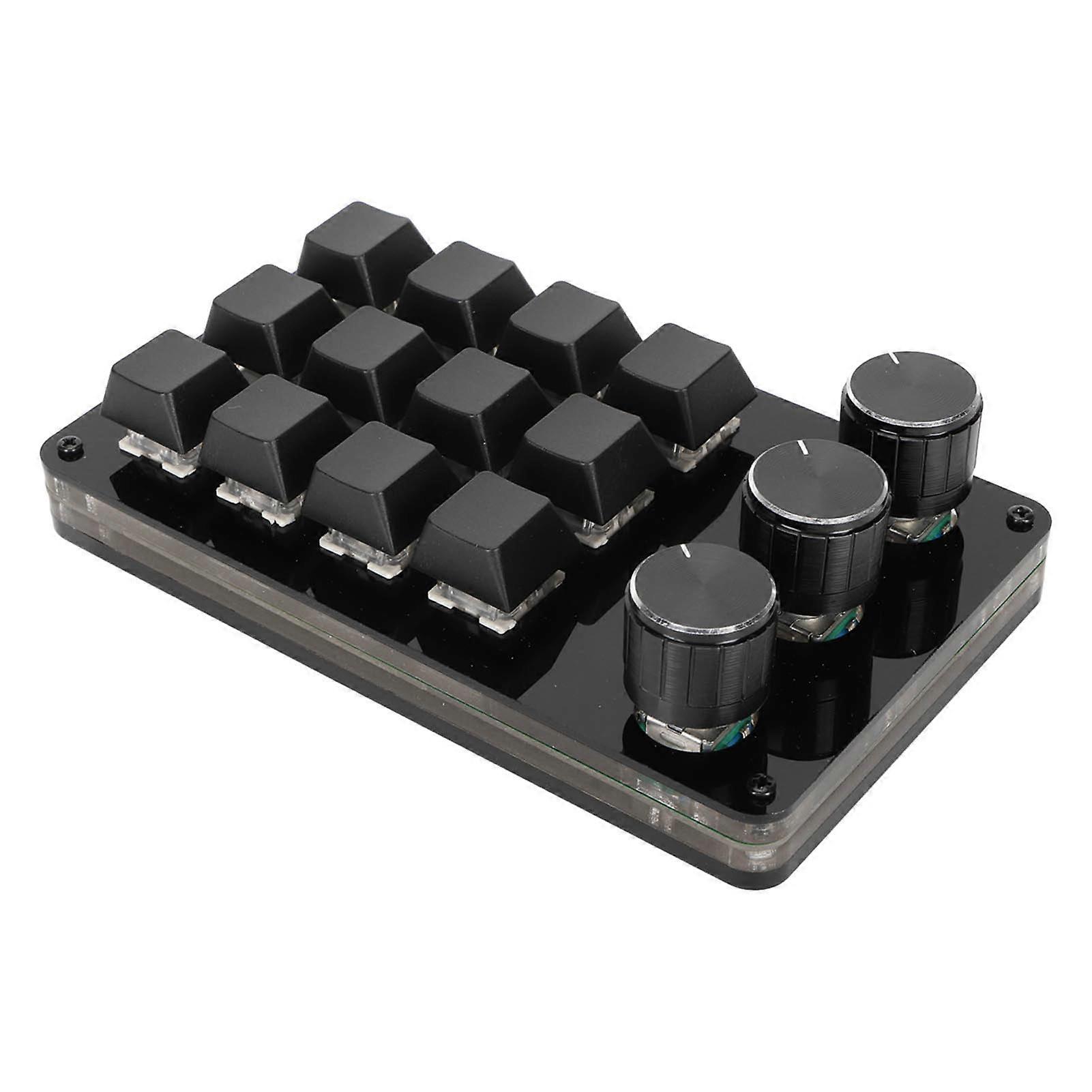 Mini 12-Key Acrylic Keypad with 3 Knobs, Blue Switch, 1m Cable
