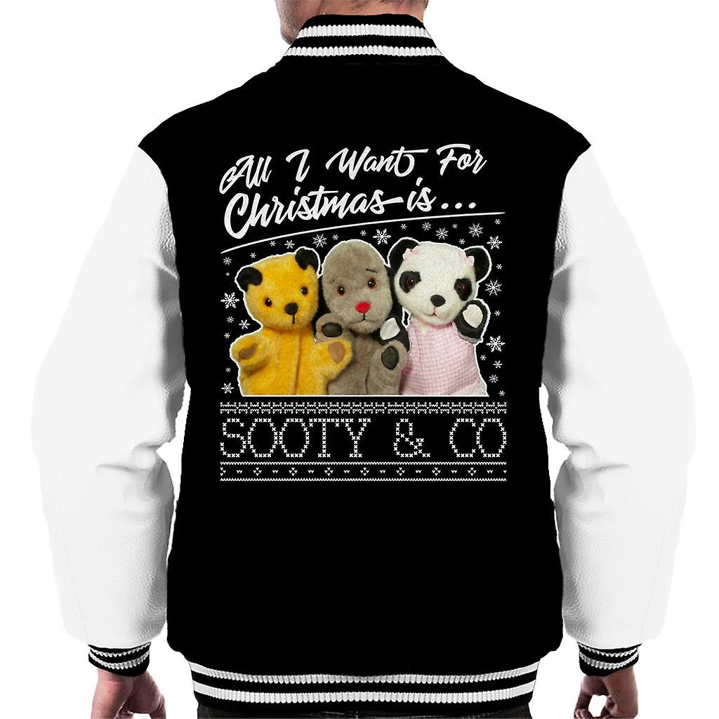 Sooty Christmas All I Want For Christmas Is Sooty And Co Men's Varsity Jacket