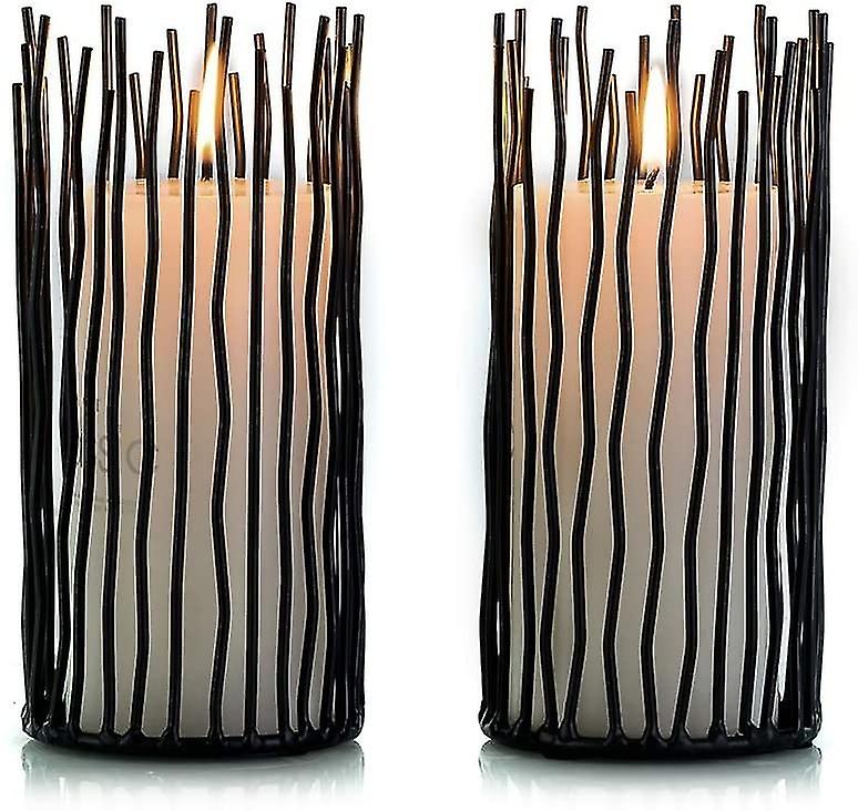 Set of 2 Metal Willow Column Candle Holders LED Flameless Electronic Column Candle Holders, Black