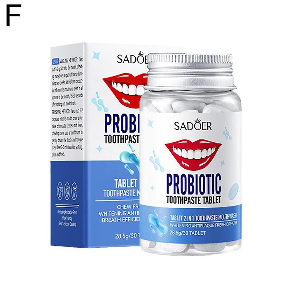 Probiotic Solid Toothpaste Tablets 30 Count for Clean Teeth Fresh Breath Mint Orange Grape Peach Flavors Easy Carry Eco Friendly