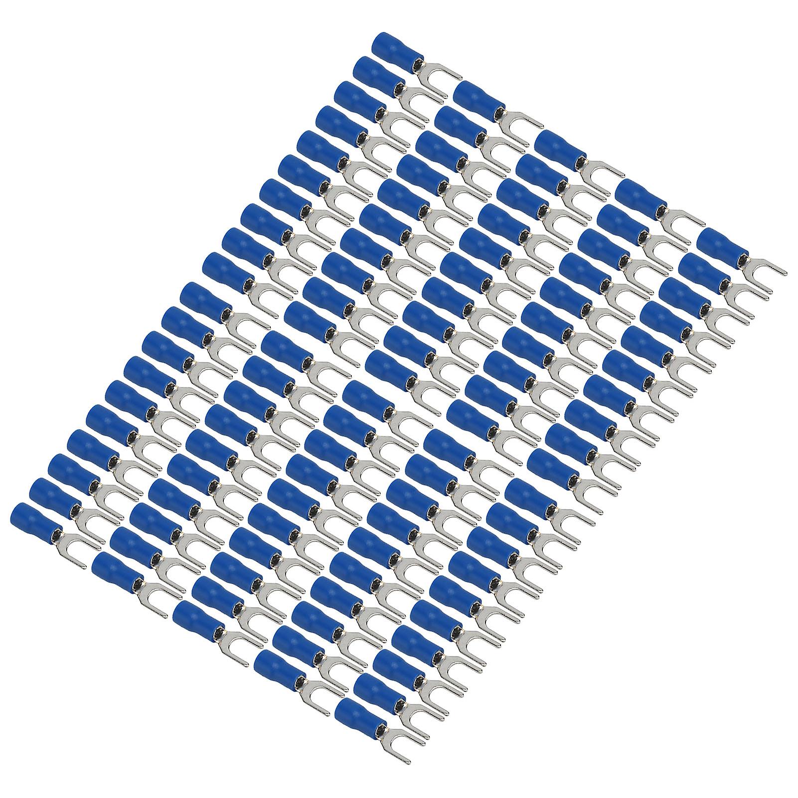 100pcs Fork Connector Blue Stable Conductivity 19A Safe Insulated Crimp Terminals Wire Terminal for Transportation
