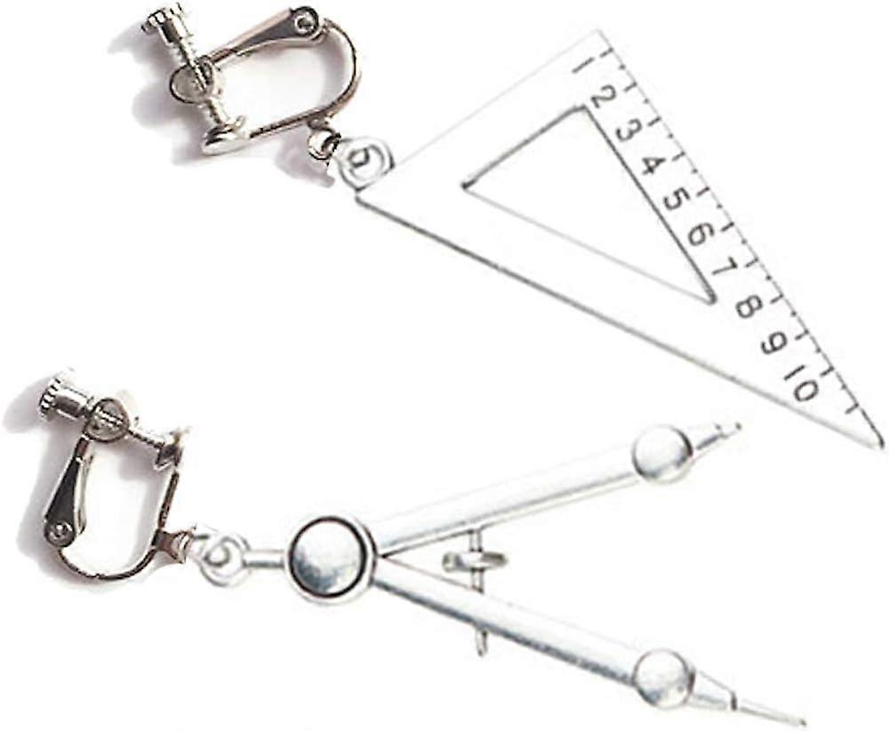 Heyone Unique Asymmetrical Math Compass Triangle Ruler Students Dangle Earrings Math Teacher Jewelry