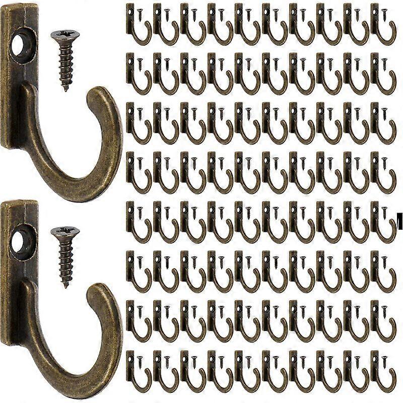 100 Pieces Wall Single Hook Robe Hooks Coat Hooks and 100 Pieces Screw for Hanging Key Hooks Jewelry (Bronze)