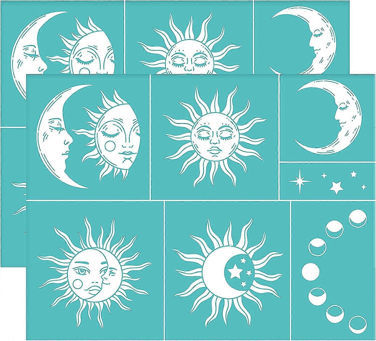 2 Pcs Self-Adhesive Silk Screen Printing Stencil Sun Reusable Mesh Transfer Stencil Moon Silk Screen Stencil