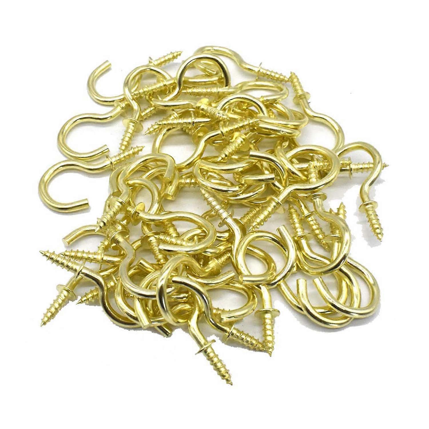 Brass Plated Ceiling Hooks 50PCS Cups Screw Hooks 7/8 Inches