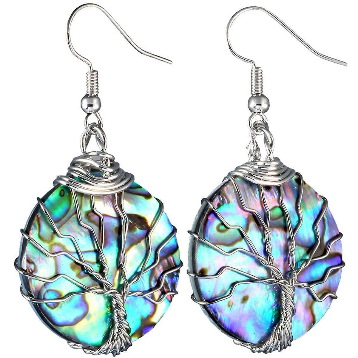 Earrings-Round Shell Life Tree-Oceanic Elegance