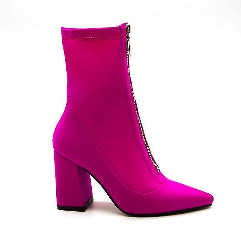 Outono Lycra Botas Mulheres Pontiagudas De calcanhar quadrado sapatos mulher botas tornozelo botas preto rosa roxo vermelho