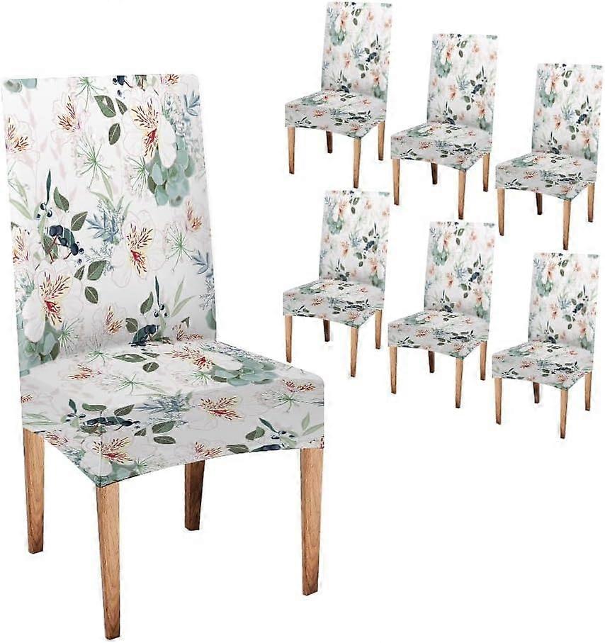 Navy and White Parsons Chair Slipcover Set of 6 Seamless Pattern with White Alstroemeria Flowers Leaves and Berries Hand Drawn V Dining Chair Protecto
