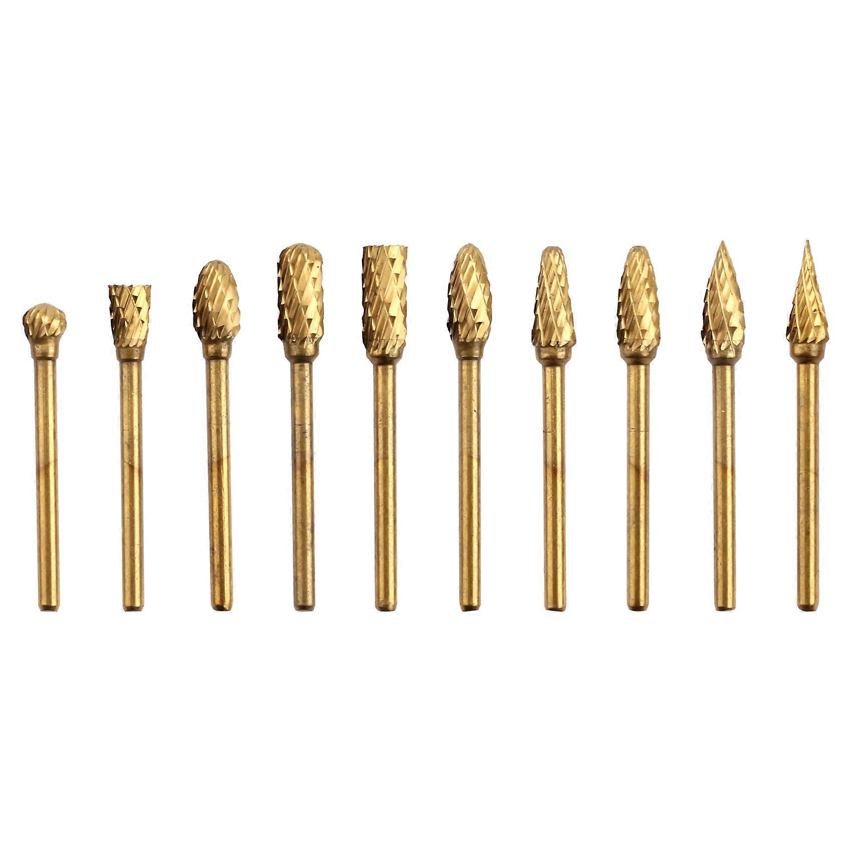 10Pcs Tungsten Carbide Rotary Burrs, Double Cut Burr Set 1/8inch(3mm) Shank Rotating Files Rasp Pol