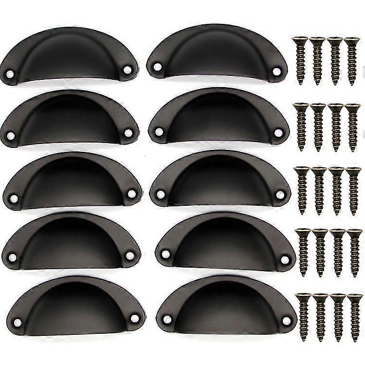 10 Vintage Shell Handle,8.1 X 3.5 Cm,with Screws - Black