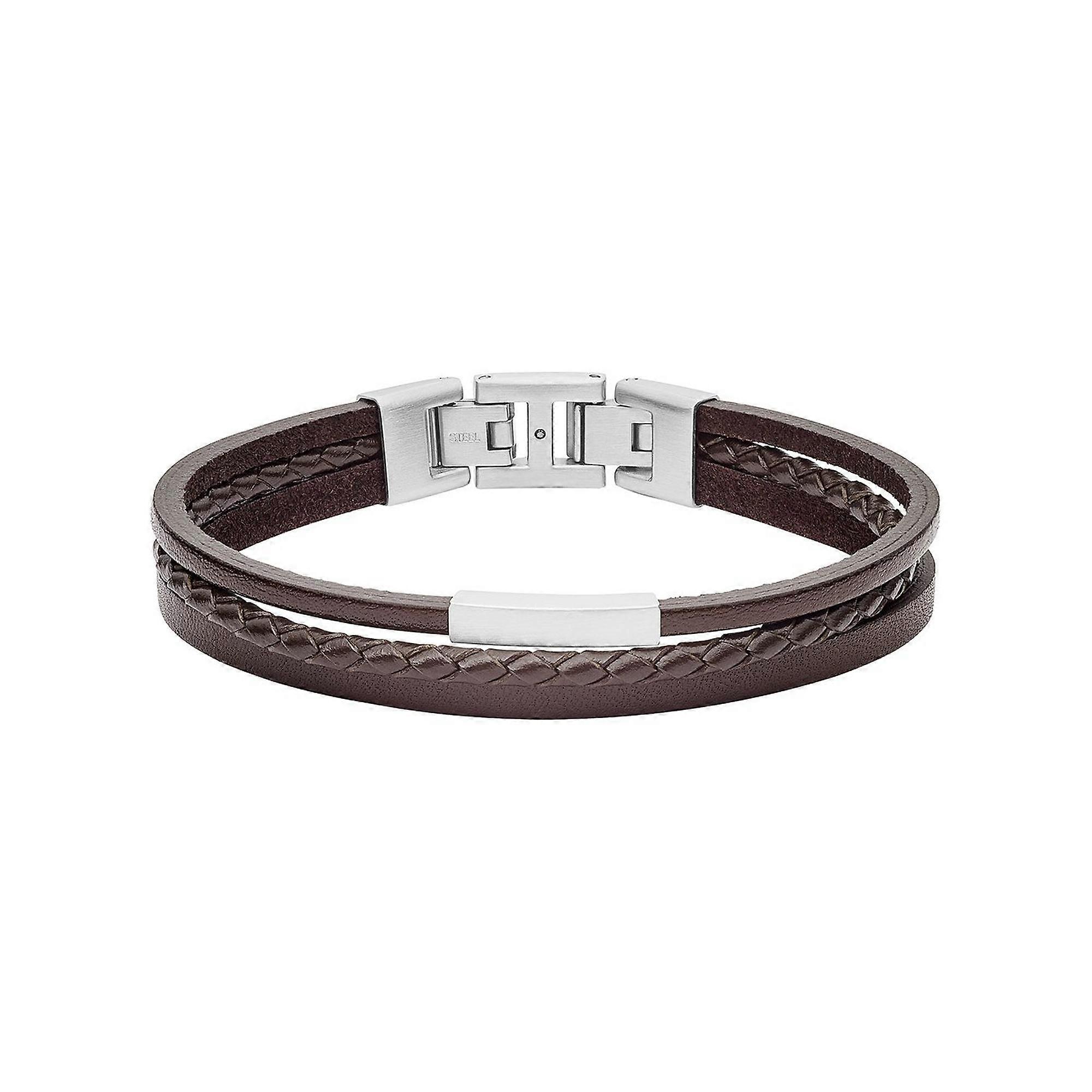Bracciale Fossil da Uomo in Pelle con Acciaio Inossidabile Argento JF03323040