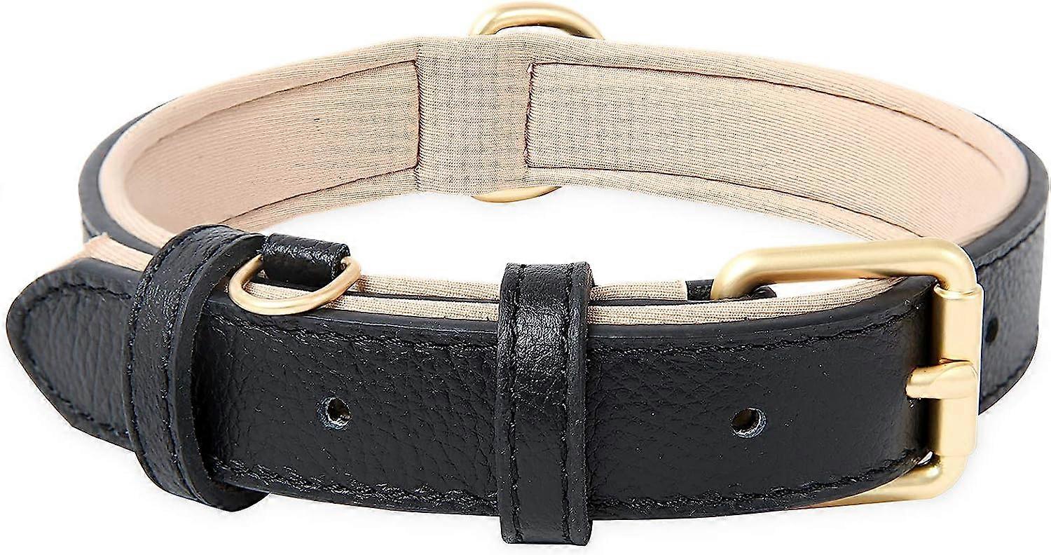 Mjukt läder valp andas vadderad med D-ring, justerbar klassisk hundhalsbandsvart XS
