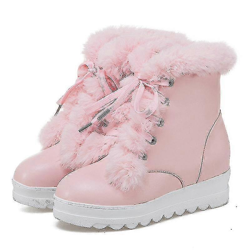 Womens Comfort Winter Boot Slip Resistant Cold Hidden Wedge Booties Faux Fur Shoes