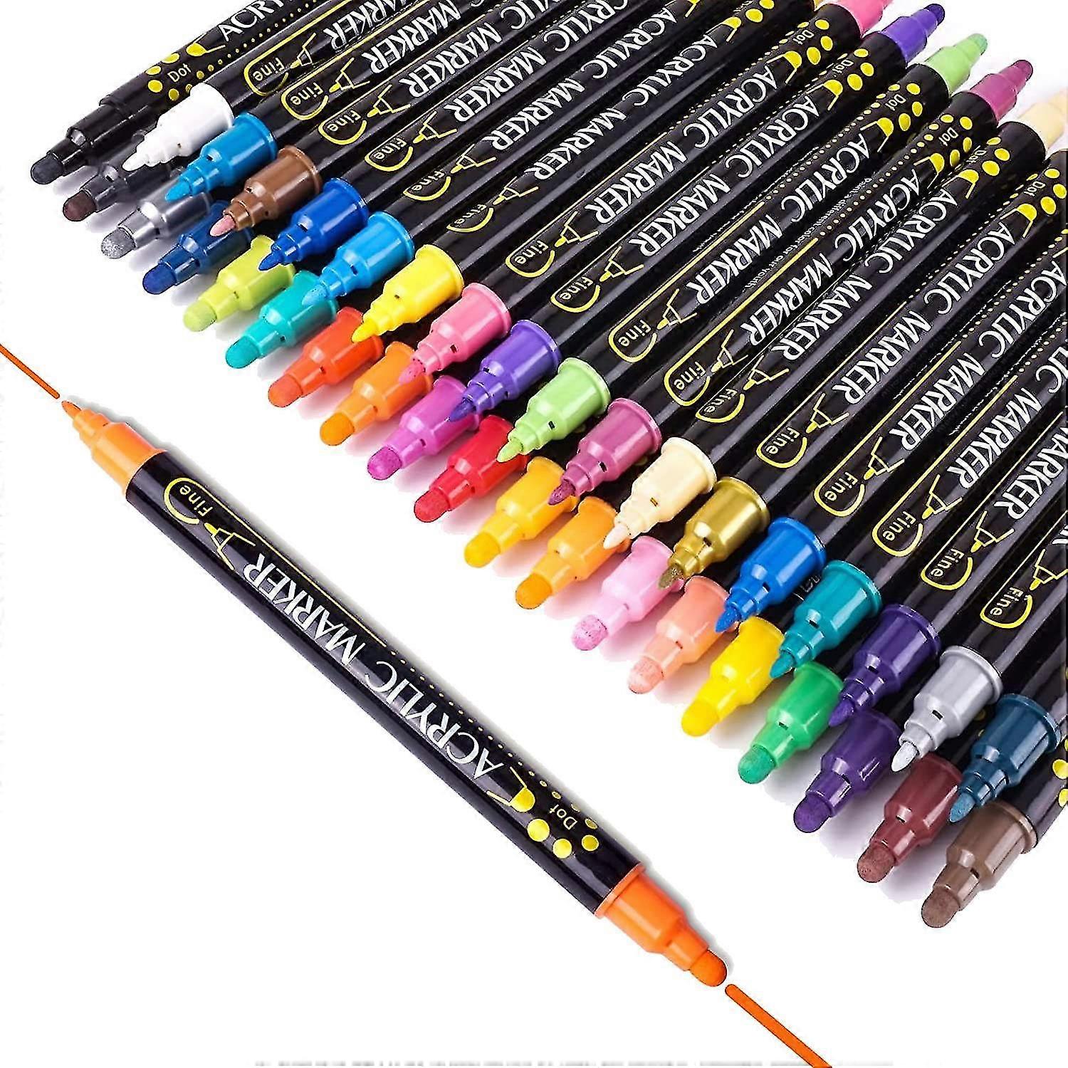 Acrylic Paint , 36 Colors Dual Tip Paint Markers With Extra Fine Tip And Circular Dot Tip, For Rock