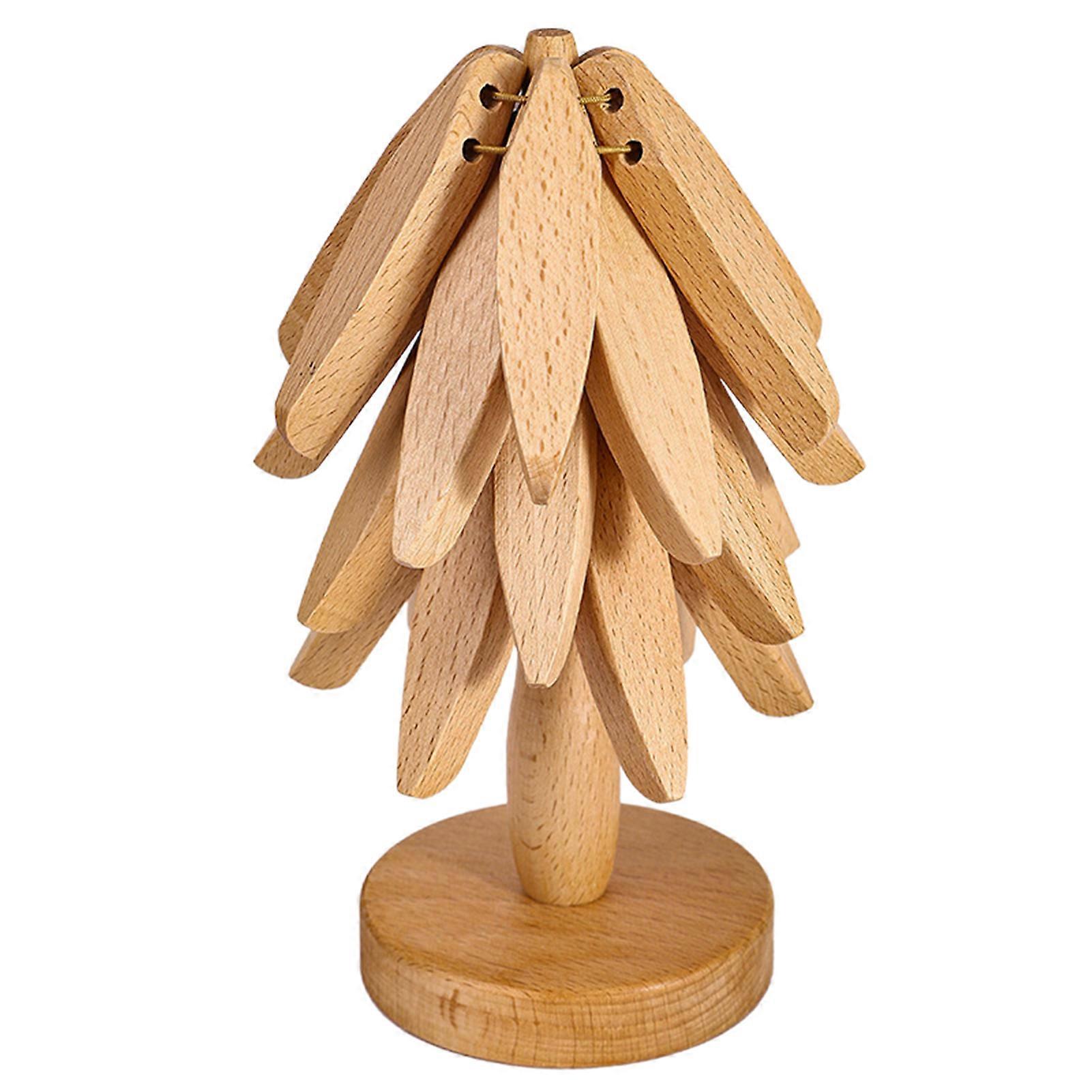 1 Set Heat Insulation Mats Elegant Tree-inspired Design Anti-scald High Temperature Beech Wood Table Protection Coasters