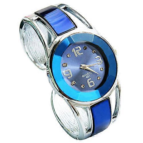 Fashion Opening End Quartz Analog Round Case Bracelet Bangle Wrist Watch