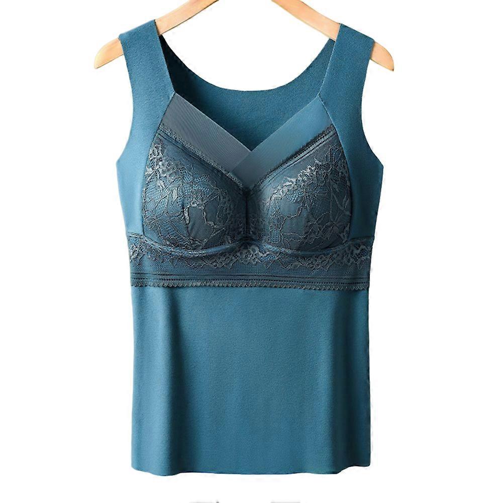 Women's Thermal Inner Fleeces Sleeveless Undershirt Built-in Bra Thermal Vest V Neck Intimate Tops for Autumn Winter