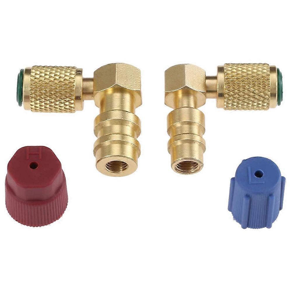 R12 to R134 a High/Low AC Fitting Port Retrofit Conversion Adapter, Quick Coupler Valve A/C 90 degr