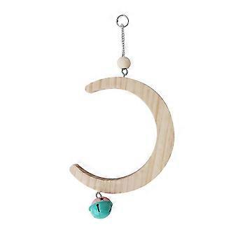 Parrot Swing Perch Stand Moon Shape Hammock Hanging Bell Pet Bird Wooden Cage