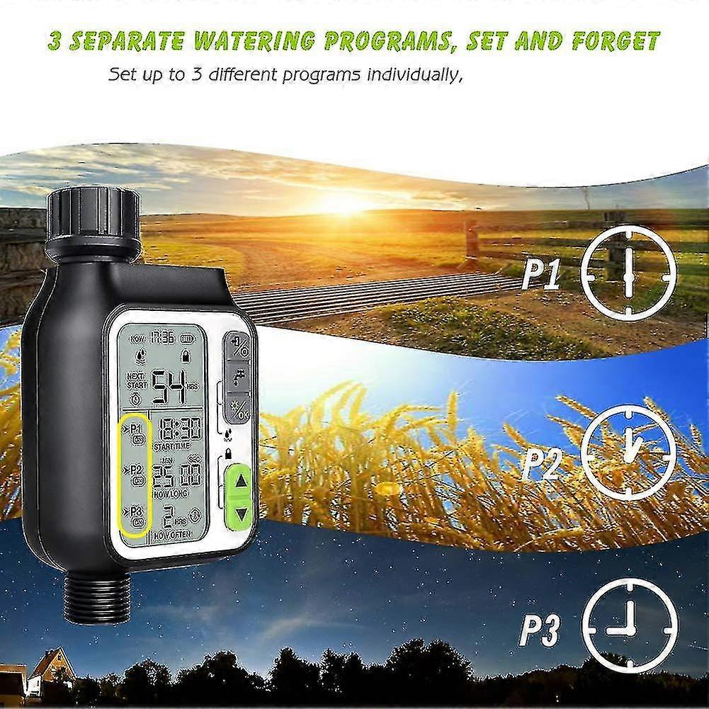 Automatic Water Timer With 3 Separate Irrigation Programs/rain Sensor/child Lock Mode/3lc-display Sprinkler Timer