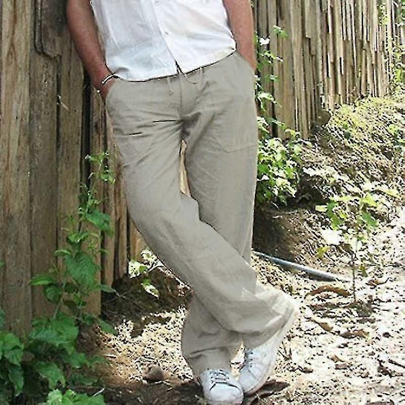 Męski lniany wygląd Workowate spodnie Summer Beach Drawstring Luźne spodnie do jogi Plus Size