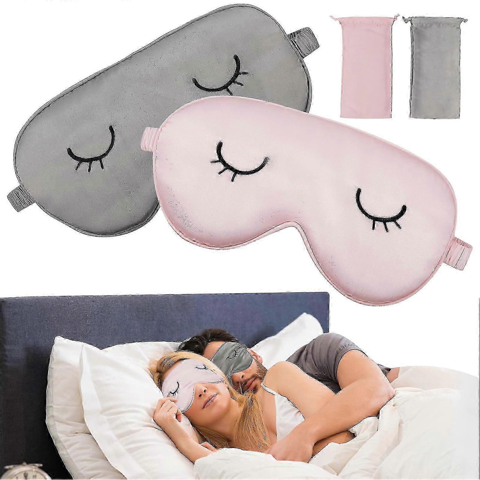 2 Pieces Sleeping Mask, Silk Sleeping Mask, Comfortable Eye Mask Soft Light Blocking Night Mask with Storage Bag