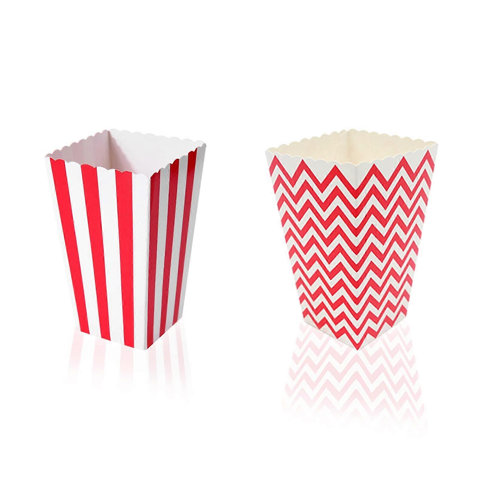 Popcorn Boxes, 20 Pack Popcorn Bags Cardboard Candy Container, Red White Striped Wave Cardboard Movie Style Popcorn