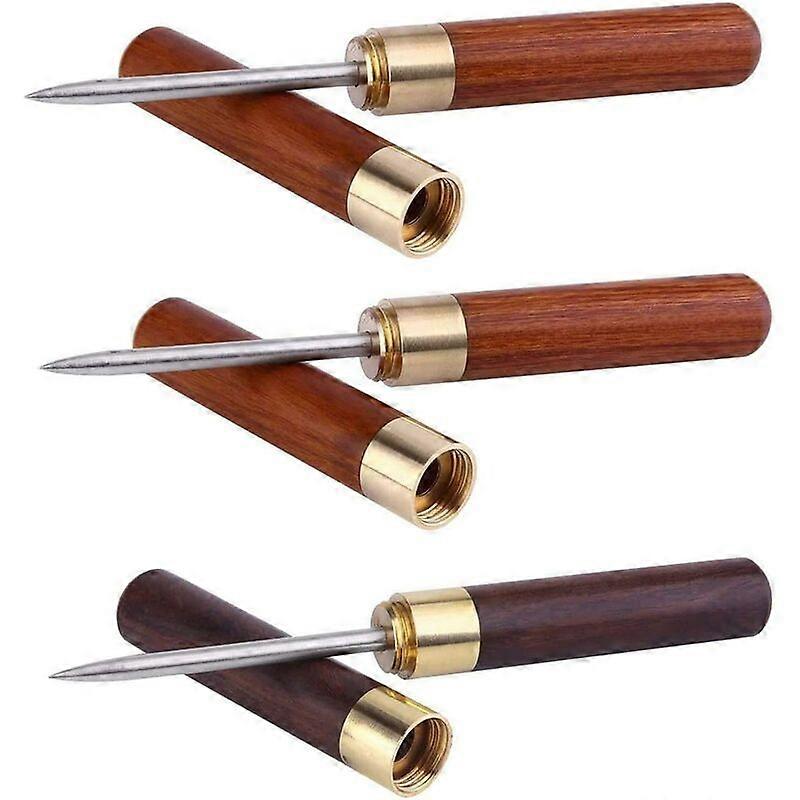 Set of 3 stainless steel ice picks with wooden handle and safety lid, portable for kitchen, bar, bartender, picnic, camping and restaurant.