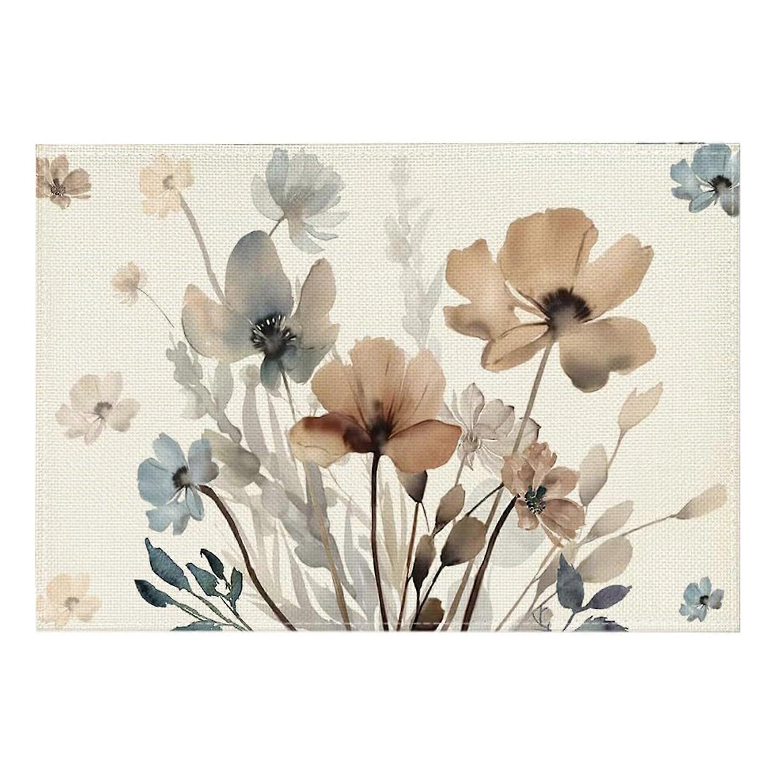 1/4 Pcs Printed Placemat Floral Pattern Heat Isolation Wrinkle-Resistant Desk Protection Party Kitchen Dining Decoration Table Mat