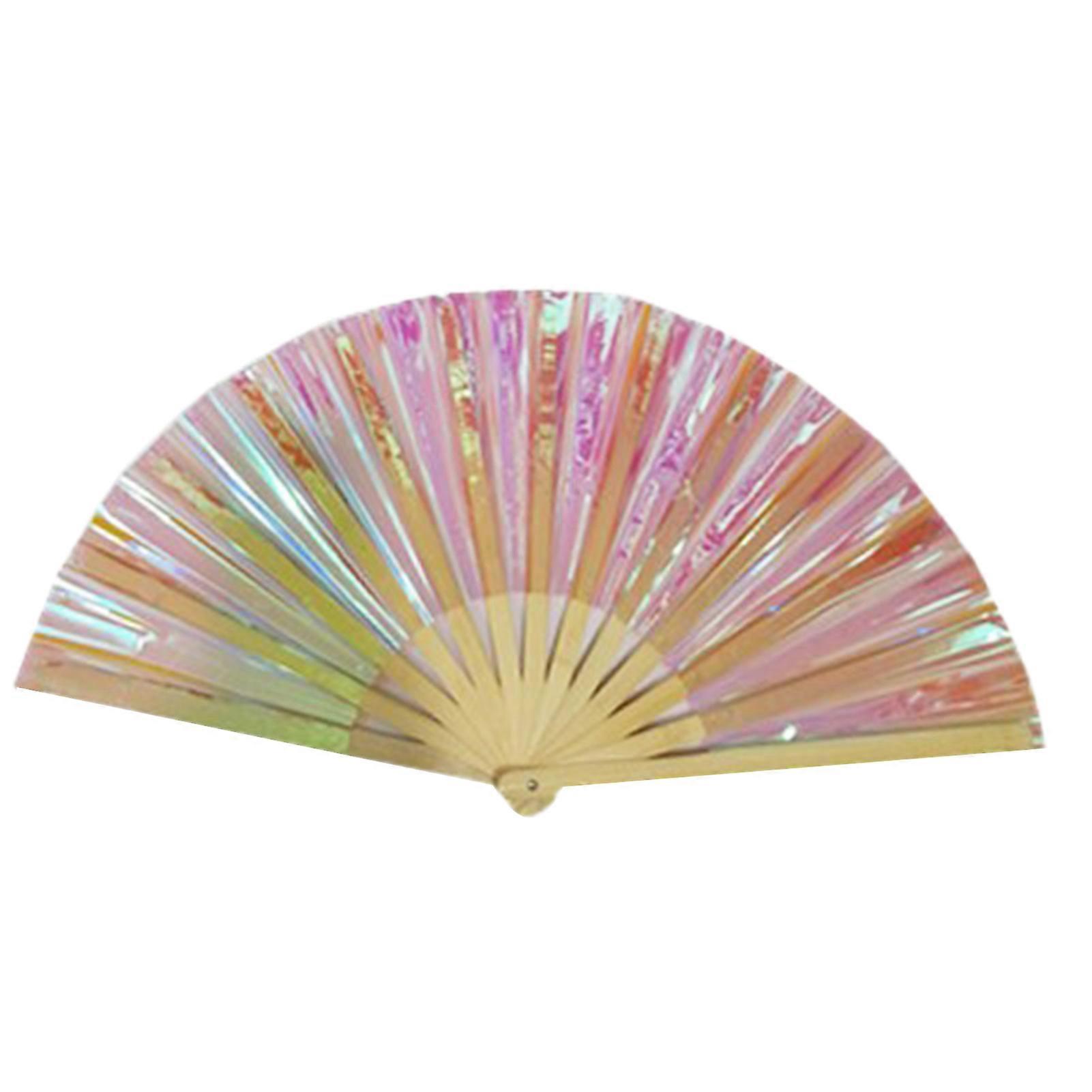 Folding Fan Colorful Handheld Fan with Bamboo Bones for Festivals Rave Parties Performance Home Decoration