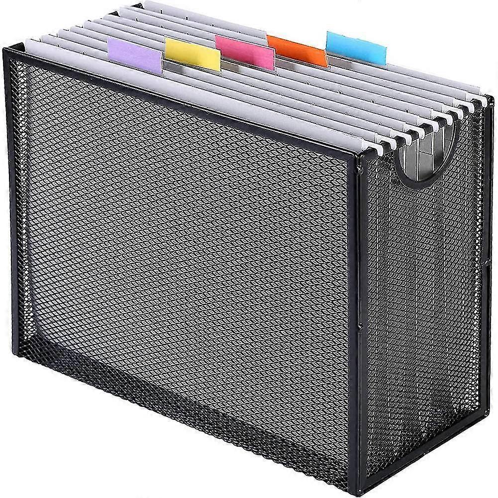 File Organizer Filing Box,metal Mesh File Desk Organizer Holder With 5 Folders Included