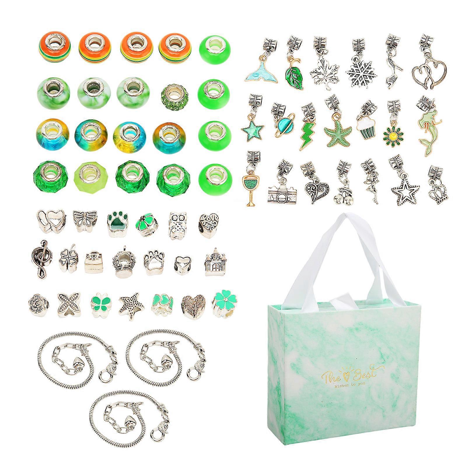DIY Bracelet Making Kit Stylish 4 Leaf Clover Metal Charm Bracelet Making Kit with Beads for Teen Girls