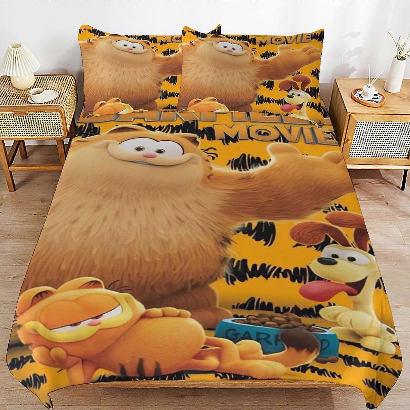 bedding set CA377 Garfield Bed Duvet Cover Microfiber Bedding Sets 3D Printed Lightweight 3 Piece Comforter Sets, 1 Duvet Cover And 2 Pillow DP377