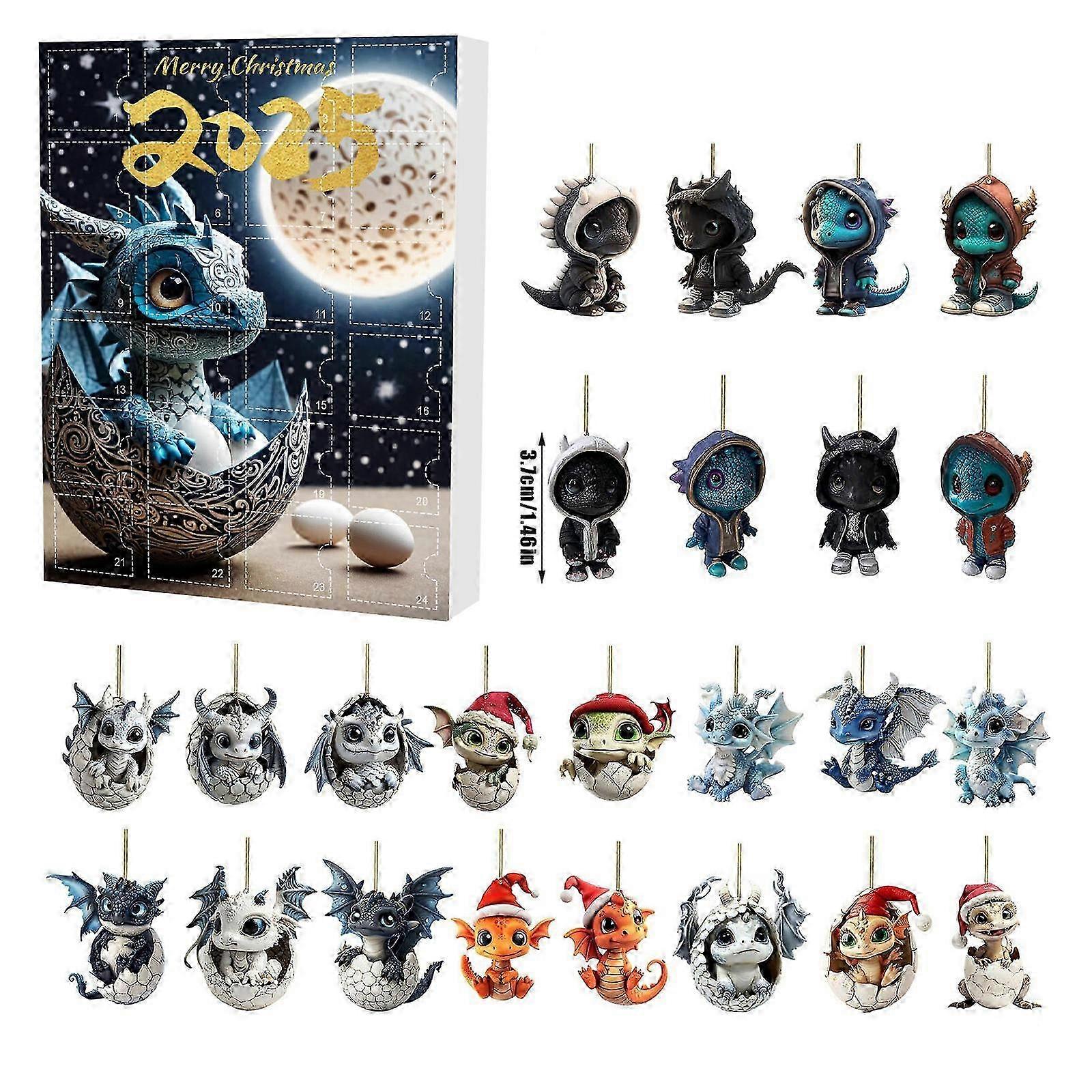 Dragon Advent Calendar 2024, Dragon Christmas Advent Calendar, Realistic 2D Acrylic Dragon Baby Ornaments, Cute Dinosaur Advent Calendar