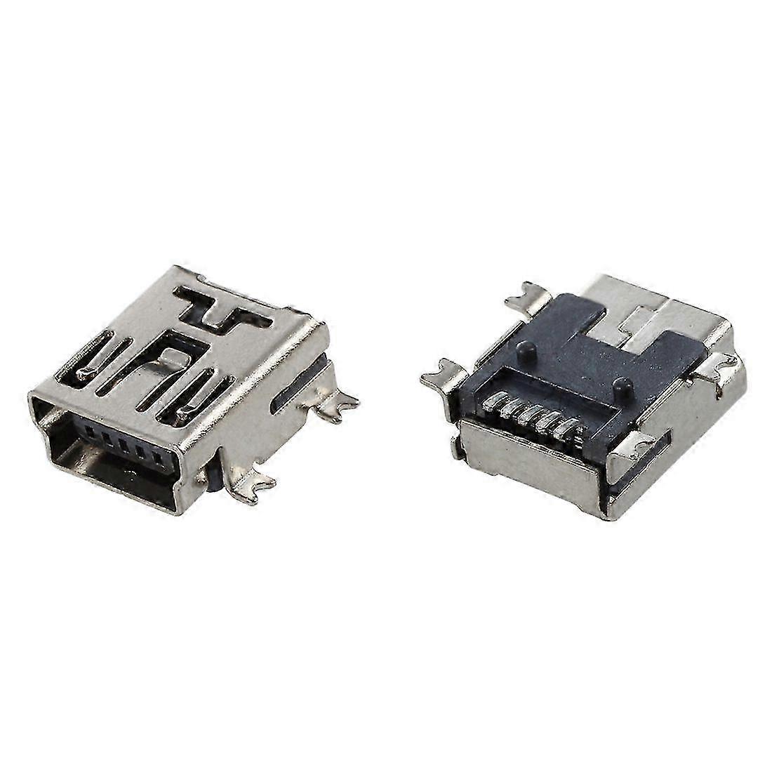 Udskiftning Mini USB Type B Hun 5-benet PCB Board Mount Jack Opladerstik 10 stk.