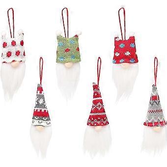 WJTG 6Pcs Weihnachten Santa Plüsch Gnomen Puppe Anhänger Zwerge Ornamente Skandinavischer Santa Schwedisch Tomte Zwerge Für Weihnachtsbaum Hängende Dekoration Su