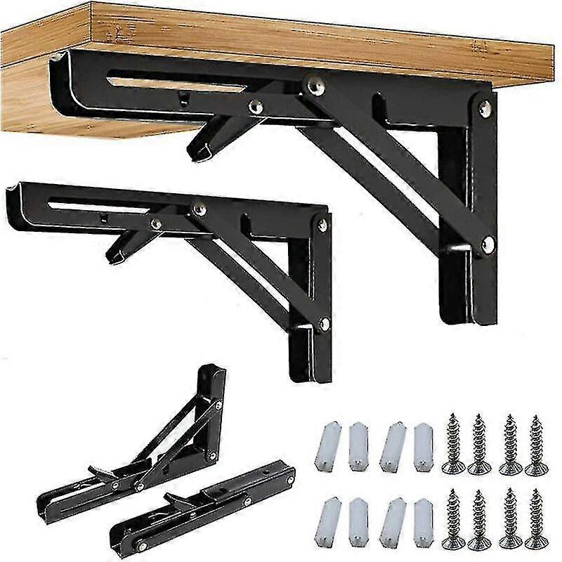 2 Pcs Folding Bracket, 300mm Folding Bracket Wall Shelf, Heavy Duty Folding Bracket Black Foldable Console Bracket For Table Wall Shelf 100kg Load