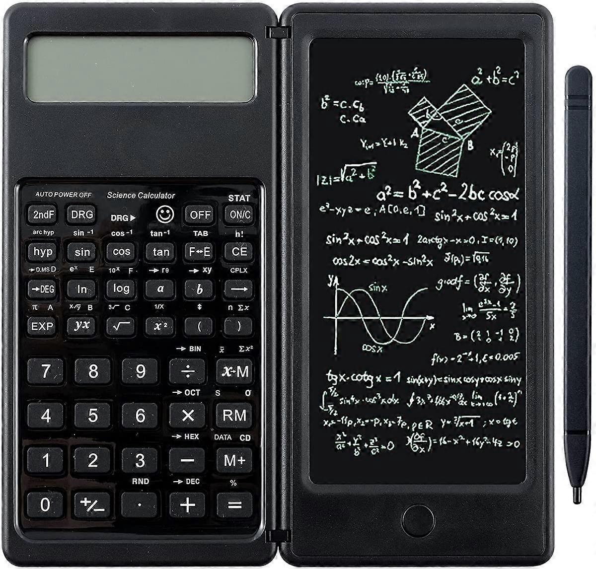 Scientific Calculator Foldable Desktop Calculator with Erasable Writing Board 10-Digit LCD Display Mathematical Physics/Geometry/Calculator for Studen
