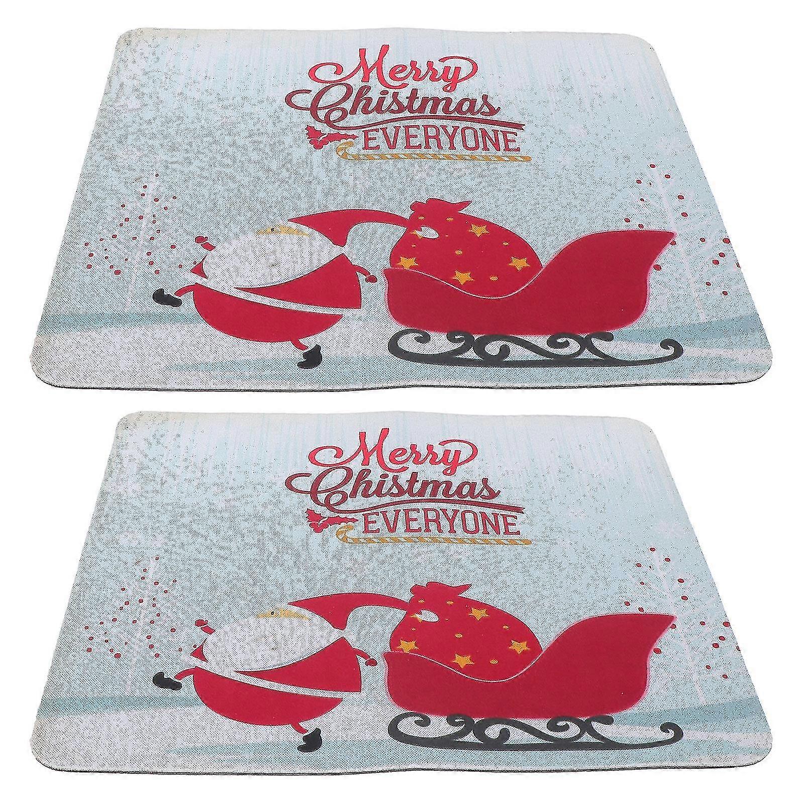 2pcs Non-slip Mouse Pad Santa Claus Pattern Festive Rubber Desktop Mousepad