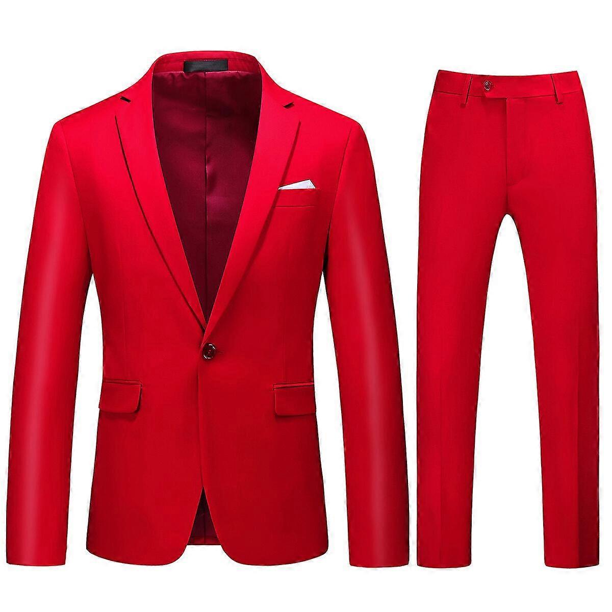 VAWAN Mens 2-Piece Solid Color Wedding Slim Fit Suit Jacket&Pants